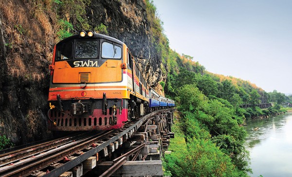 The Death Railway or The Burma Railway is along with the Kwae Noi River at Krasae Bridge, Kanchanaburi